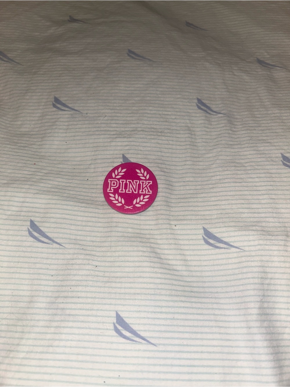 PINK Victoria's Secret pink & White Striped Sheet with Pink Logo Accent